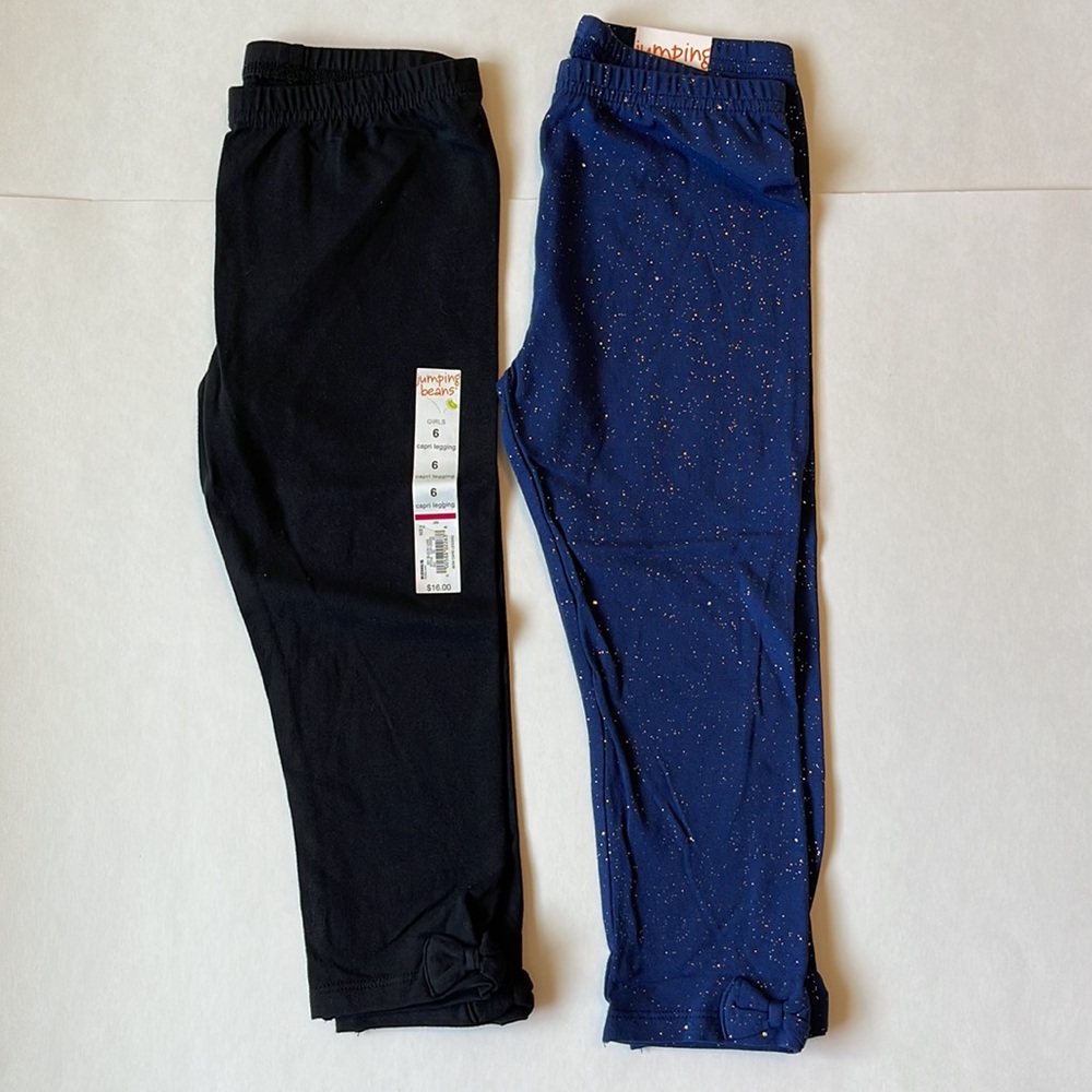 2 pairs - Girls bow hem capri leggings - size 6 and 6X - NWT